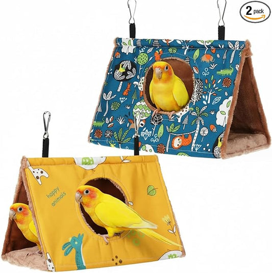 2 Pcs Winter Bird Warm Nest House Bird Bed for Cage, Hanging Hammock, Plush Fluffy Shed Birds Hideaway 6.7 x 3.9 x 4.3 Inch Sleeping Bed Fuzzy for Budgies, Lovebird, Parrot, Parakeets, Cockatiel