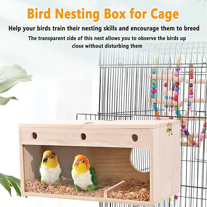 kathson Parakeet Nesting Box,Transparent Parrots Breeding Mating Boxes Nest House,Bird Cage Nesting Box for Cockatiel,Budgie,Lovebirds,Conure,Finch,Canary,L