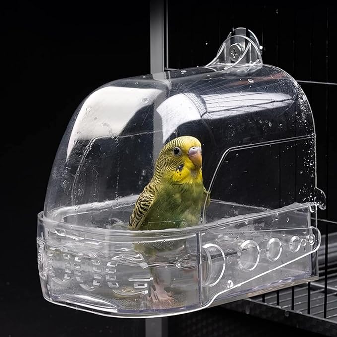 Bird Bath Cage, Cleaning Pet Supplies Cockatiel Bird Clean Bathtub with Hanging Hooks and Bottom Drawer for Cage Parrot Hanging Bathing Tub Bath Shower Box Accessory Supplies(Transparent)