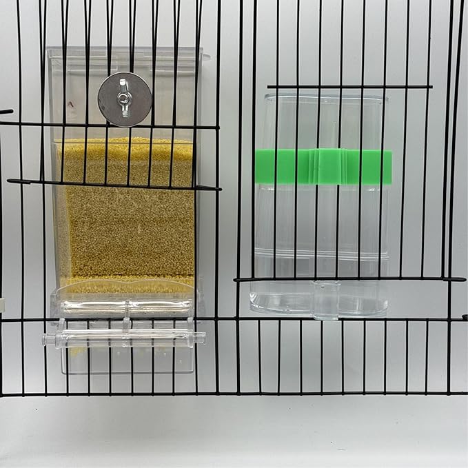 Automatic No Mess Bird Feeder Water Dispenser Set, Acrylic Transparent Parakeet Cage Accessories Bird Feeder and Waterers in Cage for Small and Medium Cockatiels, Finches, Lovebirds