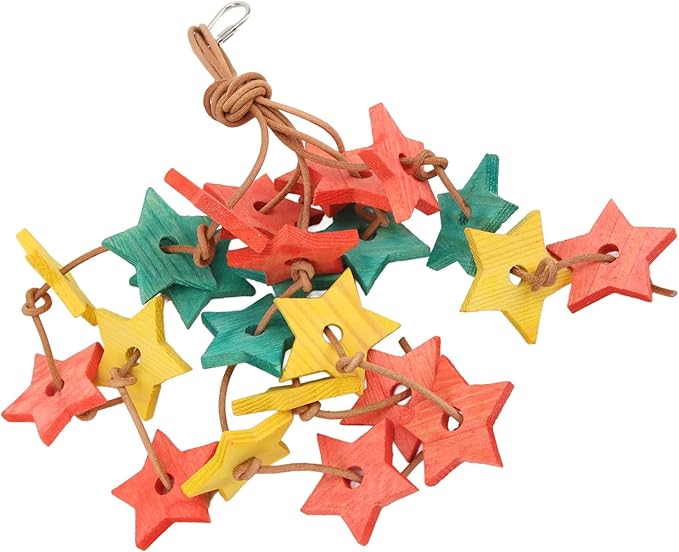 Shanrya Parrot Wooden Bite Toy, Bite Reducing Stress Wood Star Bird Chew Toy for Cockatiel for Parakeet for Bird Exercise Color