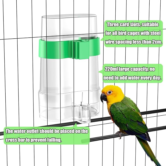 CLPOAWC Bird Water Dispenser, Bird Cage Feeder, Parakeet Cage Accessories, 2 Pcs Automatic Bird Water Feeder for Budgies Cockatiel Lovebird Canary Finch, clear