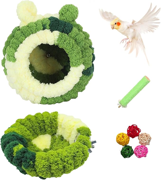 Bird Nest, Warm Bird Nesting House, Bird Breeding House Cockatiel Snuggle Hut for Conure, Cockatiel, Lovebird, Budgie,Canary, Finch, Hamster and Other Small Pets (Green, S, 2 PCS)