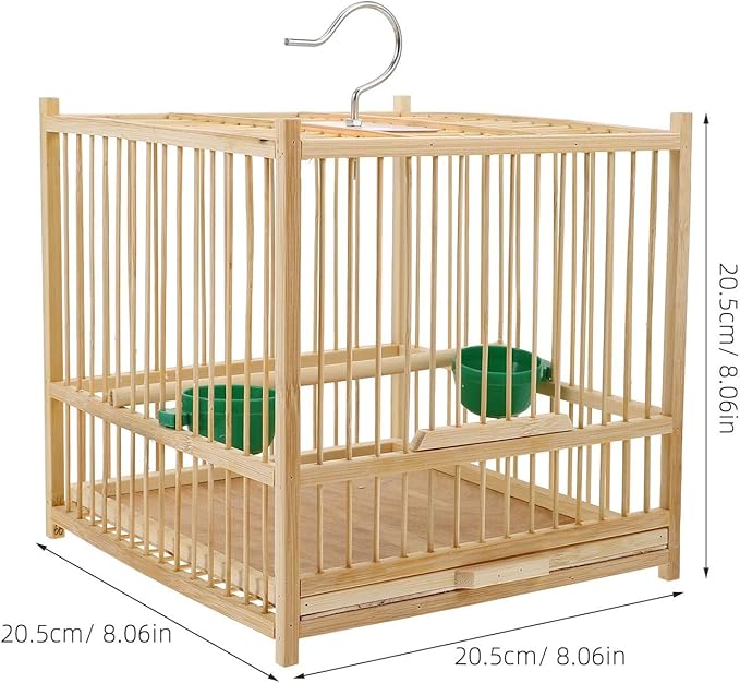 Kisangel Bamboo Bird Cage Small Parrot Cage with Hanging Hook Indoor Outdoor Bird Keeping 9.84X7.87X9.84 Inches for Budgies Lovebirds Cockatiels