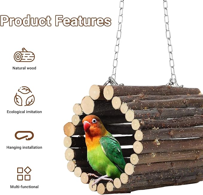 Fruit Wooden Bird Tunnel,Parrot Swing Toys,Hanging Bird Tree Caves, Birds Apple Wood Branches Tunnel,with Parakeets, Budgies, Finches, Cockatiels, Lovebirds,Hamster (3.76" in Diameter)