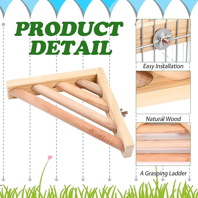 Wettarn 3 Pcs Bird Perch Platform Bird Corner Parrot Perch Corner Wooden Stand Sector Playground Cage Accessories Shelf for Parakeet Conure Cockatiel Budgie Gerbil Rat (7.1 x 7.1 Inch,Ladder)