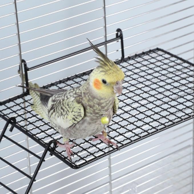 Anti-bite Metal Breathable Bird Cage Platforms with Ladders, Hanging Platforms for Bird Cage, Expand Space Inside The Cage, Suitable for Rats,Conures (Small & Large Platforms & 2 Ladders)