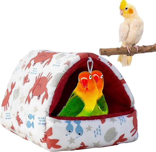 Warm Bird Nest House Plush Birds Hut Bed Hanging Hammock Sleeping Bed Bird Snuggle Cave Hanging Tent for Parrot Parakeet Cockatiel Conure African Grey Macaw-Crab