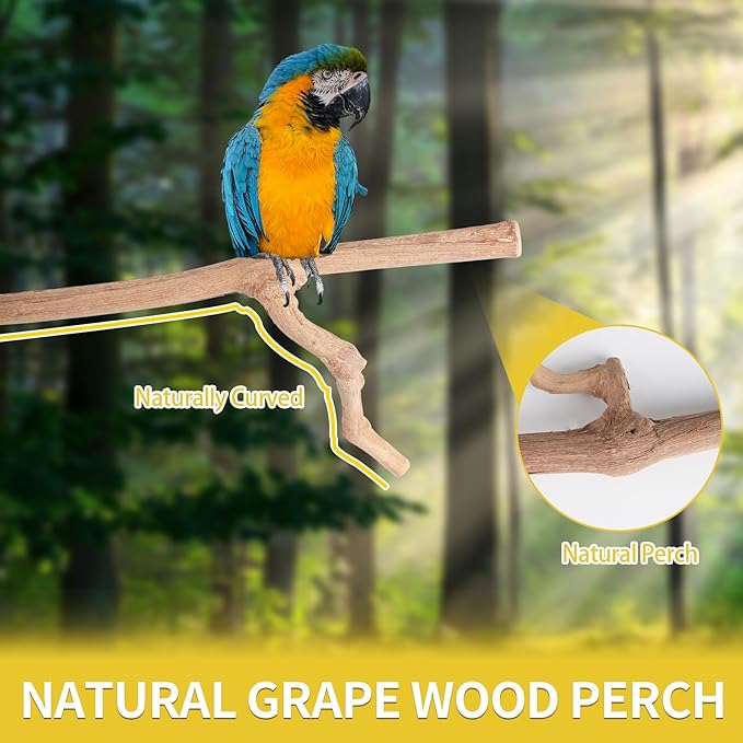 Bird Perch Stand, Pole Standing Natural Wood Bird Perch Set 7PCS Paw Grinding Fork Parrot Cage Branch with Rope Cage Accessories Toys for Parakeets, Cockatiels, Conure, Budgies (Brown 2)