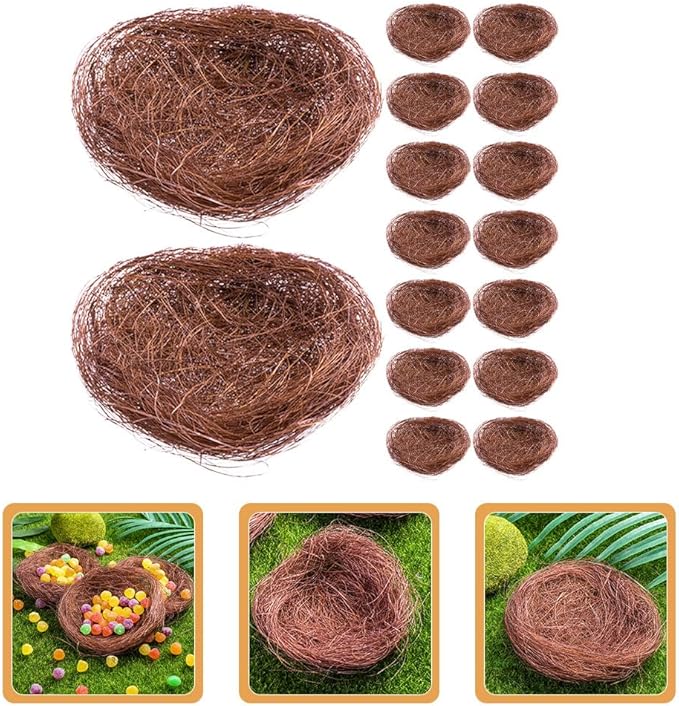 Veemoon 16 Pcs Mini Bird Nests,4. 72 Inch Artificial Bird Nests for Crafts Landscape Ornaments for Home Patio Garden Yard Wedding Holiday Easter Decoration
