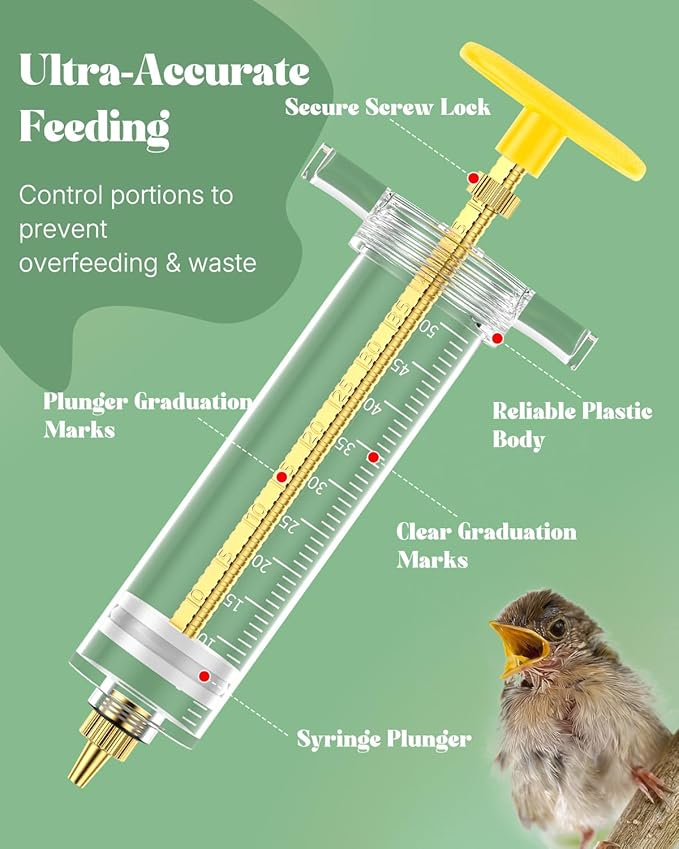 Pawfly 6 Pcs Baby Bird Feeding Syringe Set, 1.7 fl oz (50 mL) Hand Feeding Syringe for Birds, Parrot Syringe Feeder with Feeding Tubes & Spoon for Cockatiels, Parakeets & Budgies