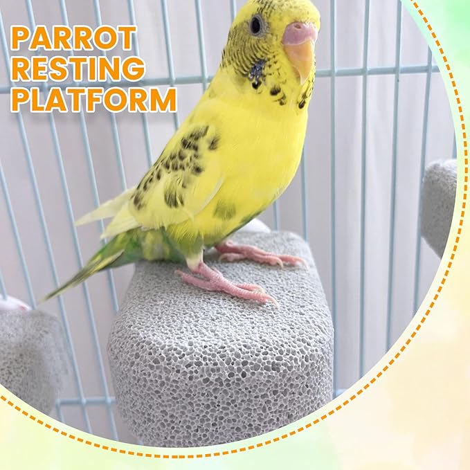 4 Pack Bird Beak Grinding Calcium Stone, Parrot Cage Perch Stand Platform Foot Claws Trimmer, Parrot Teething Stone Toy, Bird Cage Accessories for Parakeet, Hamster, Chinchilla, Small