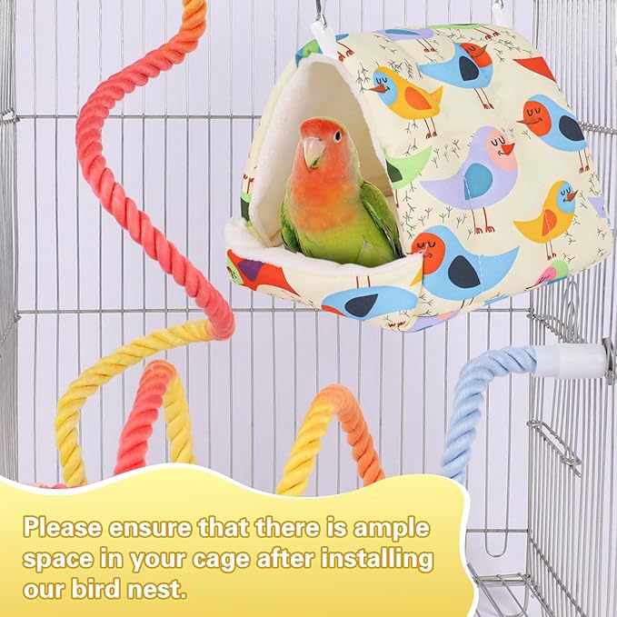 Bird Bed for Cage Warm Winter Nest Hammock with Hanging Hook Cage Accessories for Small Birds Parakeets Cockatiels Love Birds Cockatiels Conures Hamster (Beige, M)
