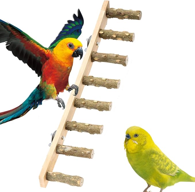 Bird Wooden Ladder Bridge,Bird Cage Ladder,Wood Cage Accessories,Bird Ladder Perch,Parrot Climbing Ladder for Budgies,Conures, 8 Sections