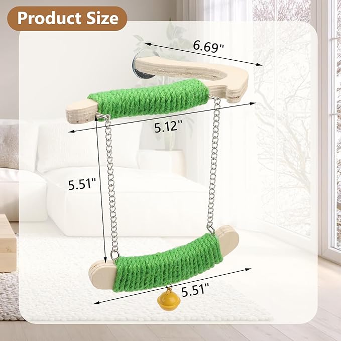 Litewoo Bird Swing Toys Wood Bird Perch Stand Hanging Parrots Swing Chewing Toy Cage Accessories for Budgies Parakeets Cockatiels Conures Lovebirds Finches (S)
