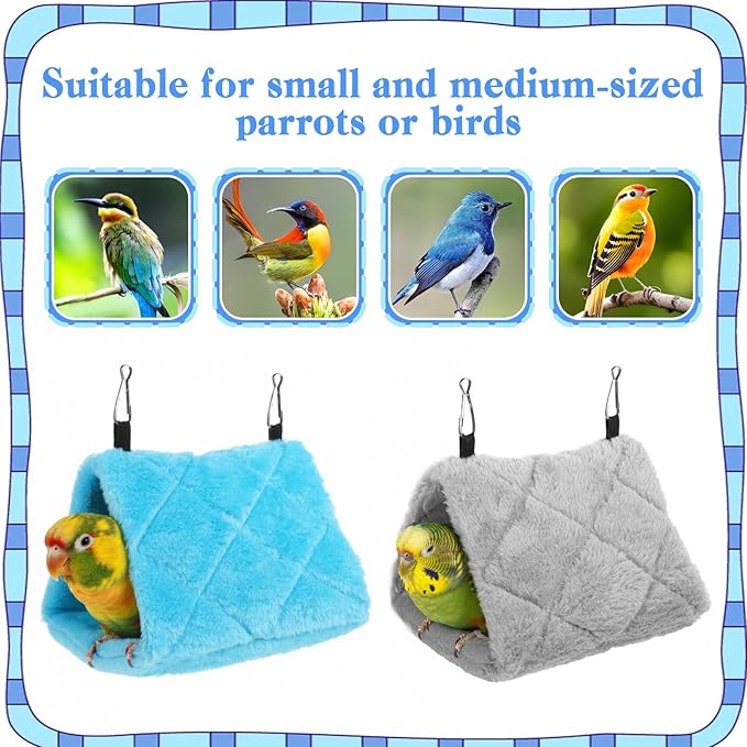 2 Pack Bird Nest for Cage Warm Hanging Bird Cages Hammock Birds Warmer for Cage Snuggle Cave Sleeping Bed for Cages, Pet Parrot Budgies Parakeets Cockatiels Lovebirds, Blue & Grey