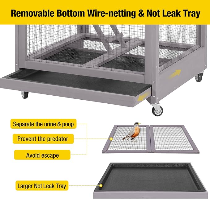 Aivituvin Bird Cages Outdoor Bird Aviary Indoor Parakeet Cage with Perch for Birds, Large Dove cage with Wire Netting Above The Removable Pull Out Tray - Wheels Include