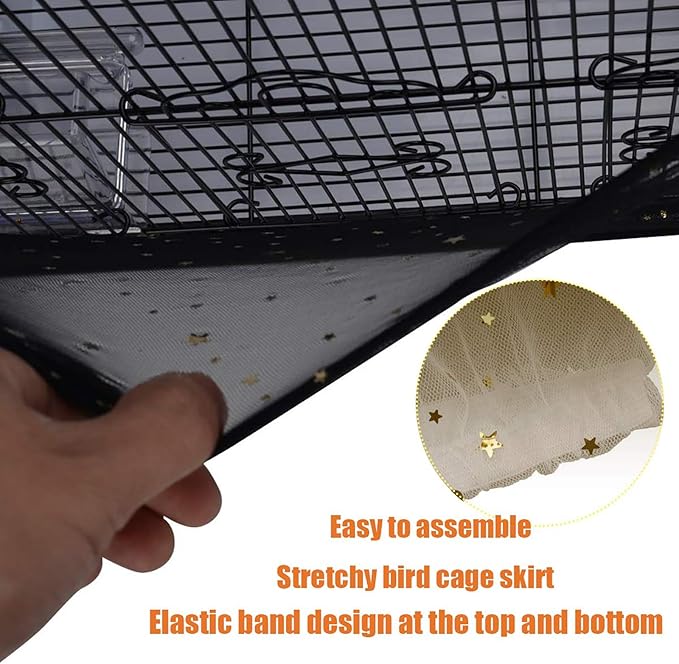 QBLEEV Extra Large 29.5" Mesh Bird Seed Catcher, Bird Cage Guard Cover with No Mess, Birdcage Nylon Shell Skirt Traps Guards to Protect Floors, Stretchy Cage Covers with Secure Fit