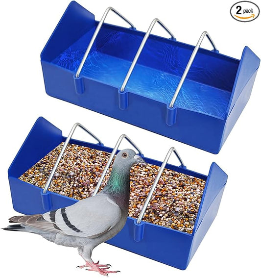 Hamiledyi 2 Pack Pigeon Feeder, Bird Dispenser Slot Container, Thick Durable Slot Container Feeding, Removable Steel Wire Partition for Pigeons Quails Birds Chicks Ducklings(Length: 8")