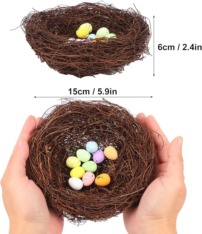 15 PCS 5.9 Inch Artificial Bird Nest for Crafts, Handicraft Rattan Bird's Nest, Small Bird Nest, Bird Nest Decorating Kit for Holiday, Table, Garden, DIY Terrarium Decor
