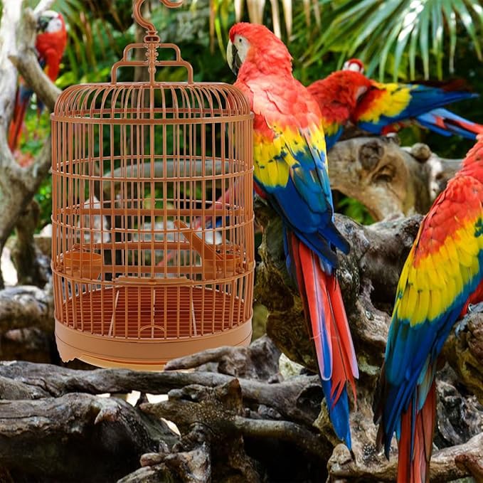 Toddmomy Round Plastic Bird Cage with Hanging Hook and Standing Pole for Parakeet Budgie Cockatiel Lovebird Small to Medium Birds 17.71X9.84X9.84In