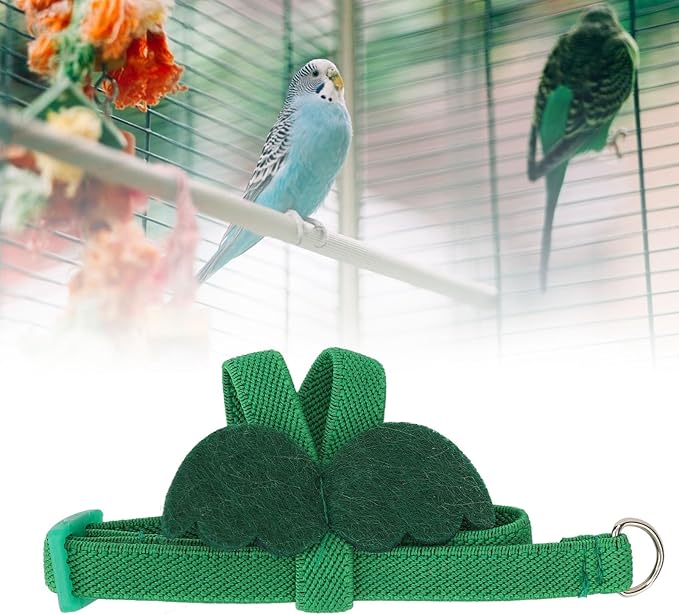 TITA-DONG Pet Parrot Bird Harness Leash, Elastic Rope with Green Adjustable Harness Cute Wing, Bird Flying Clothes with Rope Parrot Flight Suit with Leash for Parakeets Cockatiels Conures Budgies(S)