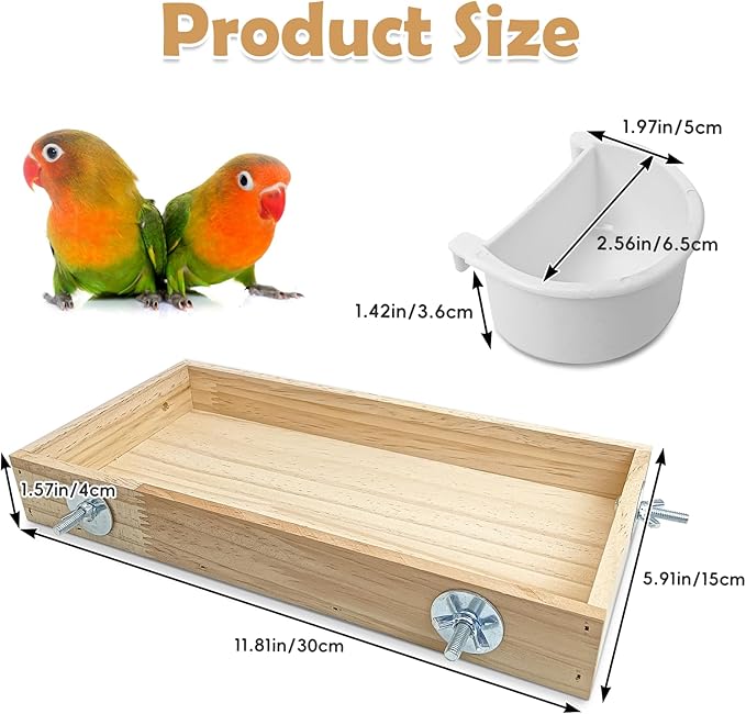 BNOSDM Wooden Bird Feeder for Cage Natural Wood Bird Foraging Box Food Dish for Small to Medium Birds Parrot Feeding Cups for Cockatiel, Lovebird, Parakeet, Budgies (Large)