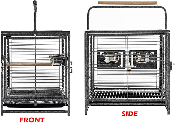 Portable and Durable Heavy Duty Travel Vet Bird Parrot Carrier Play Stand Perch Cage Feeding Bowl Stand with Handle and Accessories Prevent Beaks Out Include Cage Cover