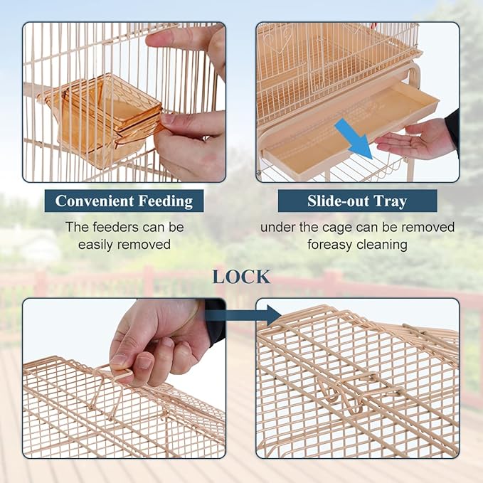 Bird Cages for Parakeets Cockatiels Lovebirds Macaw Conure, Large 64 Inch Open Top Parakeet Cage with Stand & Storage Shelf, White Wrought Iron Flight, Almond