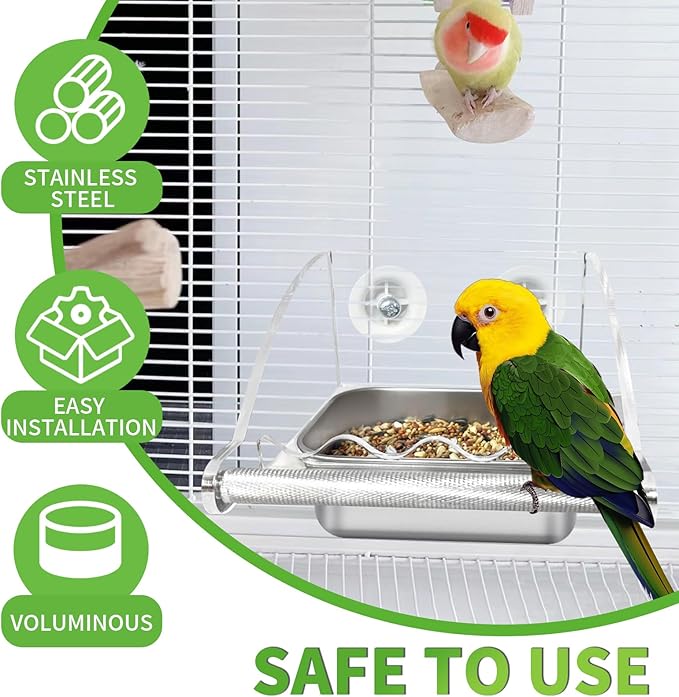 Bird Feeder for Cage,No Mess Bird Feeders, with Anti-Slip Stand, Stainless Steel Bird Bowls Parakeet Feeder for Parakeet, Psittacus Erithacus, Lovebirds,Budgies