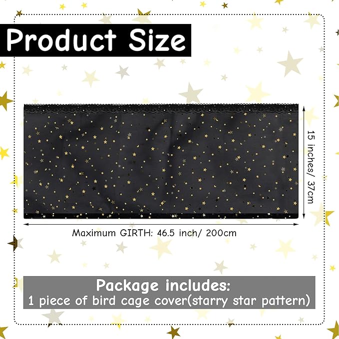 Shappy Large Bird Cage Cover Birdcage Nylon Mesh Net Cover Seed Feather Catcher Twinkle Star Universal Birdcage Cover Bird Seed Guard Skirt for Parakeet Macaw African Round Square Cage (Black, L)
