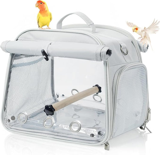 Small Bird Carrier Bag, Portable Travel Parrot Parakeet Carrier Cage with Perch and Easy Clean Tray, Lightweight Bird Backpack for Vet Visit Shopping and Outdoor Adventure