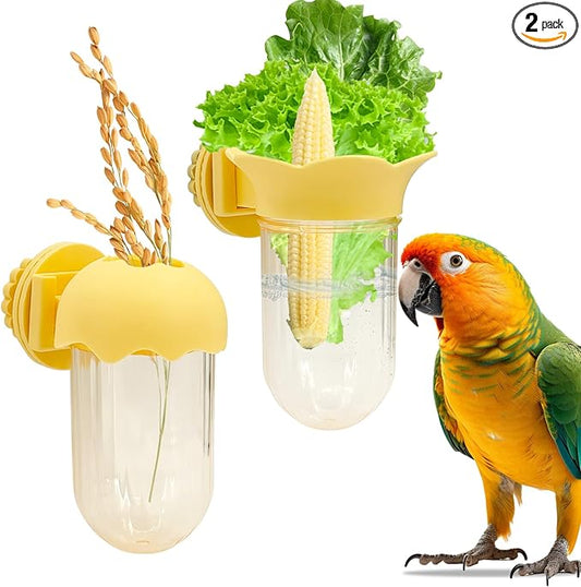 2 Pcs Bird Cage Feeder Accessories, Hanging Veggie & Fruit Holder for Parakeet, Detachable Design for Easy Cleaning