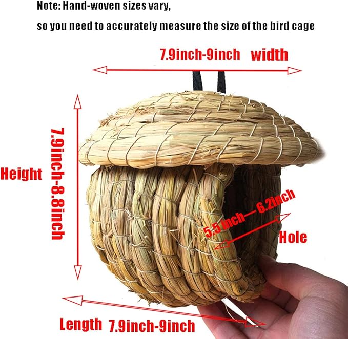 Hamiledyi Bird Nest Grass Bird Hut Outdoor Hanging Birdhouse Canary Nest Chickadee House Wren Nest Fiber Roosting Pocket for Parakeet Parrot Cockatiel Finch