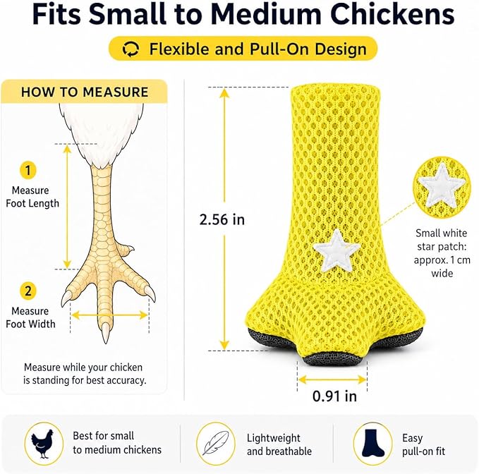 Chicken Boots for Chickens - Breathable Poultry Shoes with Non-Slip Sole for Backyard Chickens (Little Stars)