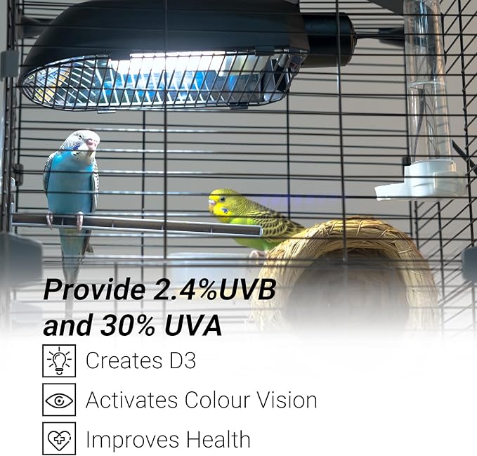 Bird Cage Light Fixture Combo Kit, AvianSun Lamp Hood with 2.4% UVB UVA 20W Compact Fluorescent Bulb for All Kinds Captive Birds
