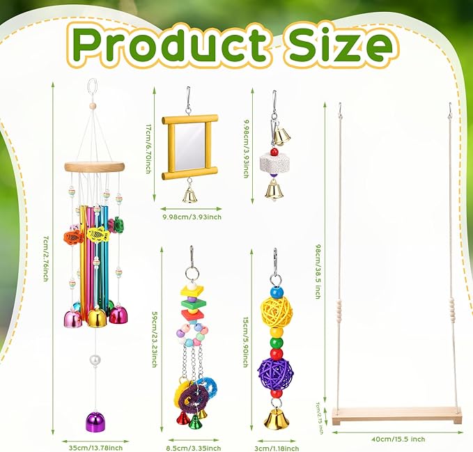 Soulchen 6 Pieces Chicken Toys for Coop Chicken Wind Chime Enrichment Toys Kits Chick Mirror with Bells Swing Hanging Chick Rattan Ball Loofah Bell for Coop Hens Chicks Poultry Birds Parrots