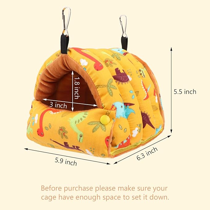 Wontee Bird Nest House Winter Warm Snuggle Hut Bird Bed Hanging Hammock for Parrots Budgies Parakeets Caique Senegal Cockatiels Conures (Dark Yellow, Small)
