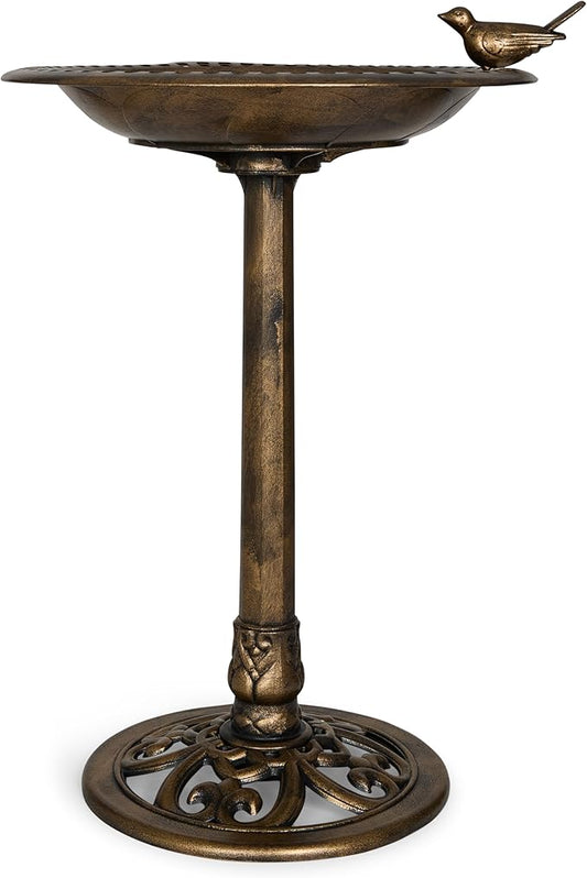 Backyard Expressions Outdoor Garden Bird Bath with Bird - Bronze - Weather Resistant Polyresin - 30 Inch