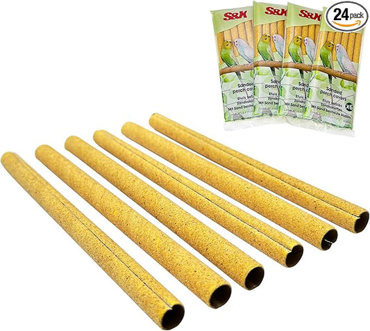 S&X 24-Pack Sand Perch Covers for Parakeets Canaries Finches & Other Small Birds, Bird Perch Covers Sandpaper
