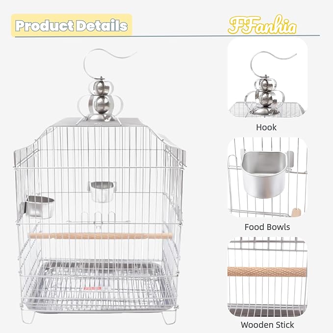 Small Bird Cage, Stainless Steel Parakeet Bird Cage Small Birds Starter Kit Hanging Bird Cages with Stand for Parakeets Lovebirds Parrotlets Finches Canaries