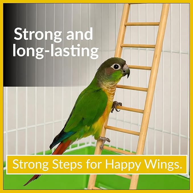 Wooden Bird Ladder 11 Step Climbing Toy 17 Inch Parrot Cage Accessory Interactive Exercise Perch Durable Natural Wood for Parrots Cockatiels Budgies Finches Conures Lovebirds Cage Decor