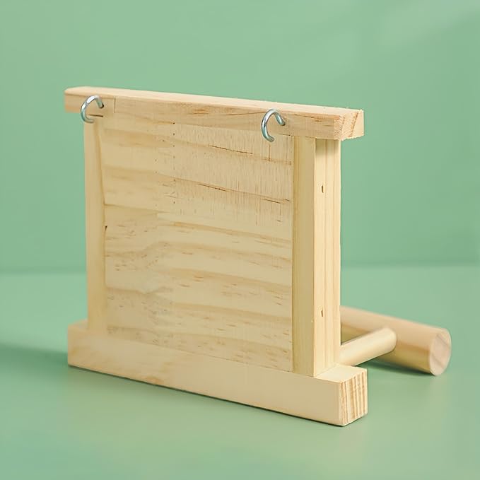Natural Wood Bird Stand with Mirror, Perch and Swing Toy for Parakeets, Hummingbird, Lovebirds and Cockatoos (1 Pack)