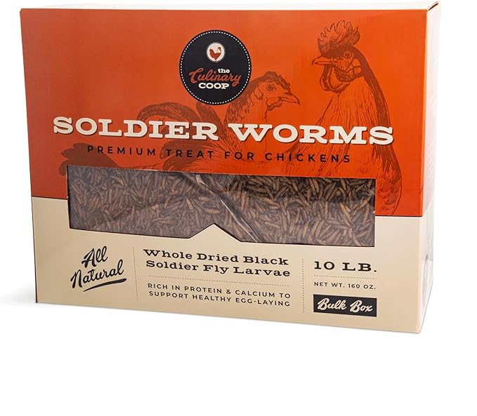 Fluker's Culinary Coop Bulk Dried Soldierworms, Premium Organic Dried Soldierworms for Chickens-High Protein & Omega3 Chicken Feed for Wild Birds, Reptile,& Chicken Treats for Laying Hens, 10lbs