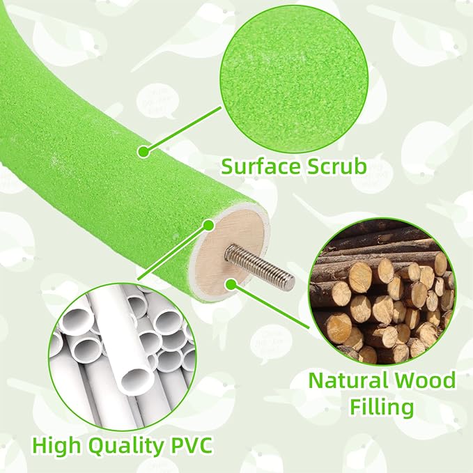 Rypet Parrot Perch Stand Toy Used for Cage Corner for Paw Grinding Clean Stick Exercise, Rough-Surfaced Quartz Bird Perch Standing Cage Accessorie for for Small Parakeets Cockatiel Conures (Green XL)