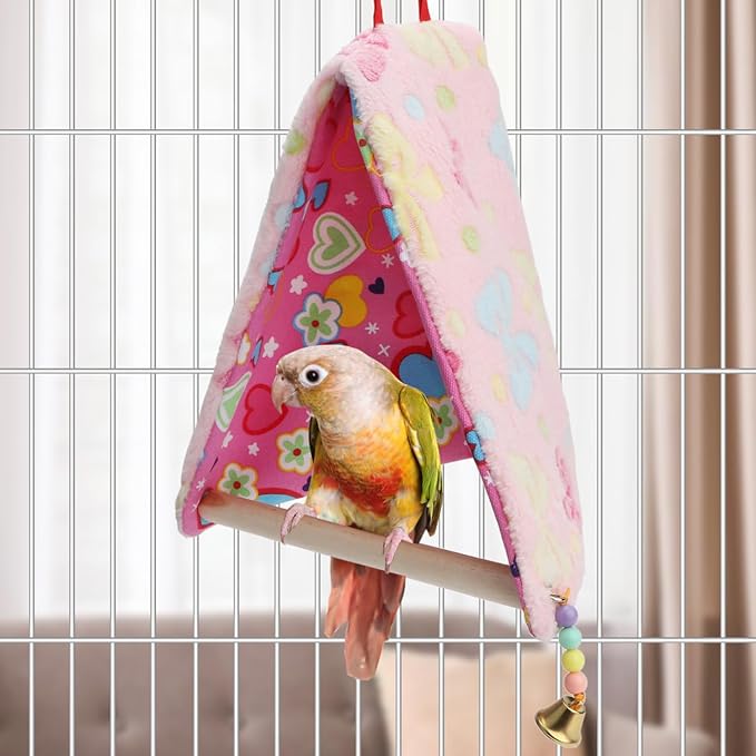 Bird Plush Perch Tent Winter Warm Triangle Hammock Nest Bed for Parrot Budgie Parakeet Cockatiel Lovebird (M)