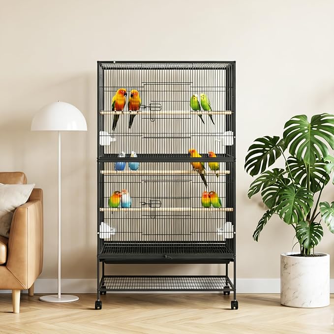 60" H Large Bird Cage, Rolling Bird Cage with Storage Stands, Feed Bowls, Wide Flight Parakeet Cage for Macaw, Parakeets, Conures, Cockatiel, Cockatoo