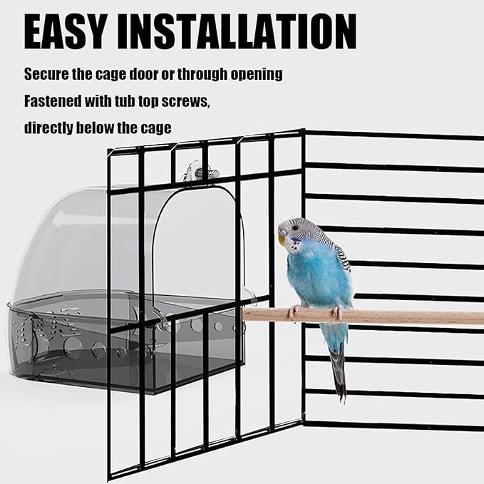 Bird Bath Cage, Cleaning Pet Supplies Cockatiel Bird Clean Bathtub with Hanging Hooks and Bottom Drawer for Cage Parrot Hanging Bathing Tub Bath Shower Box Accessory Supplies(Grey)