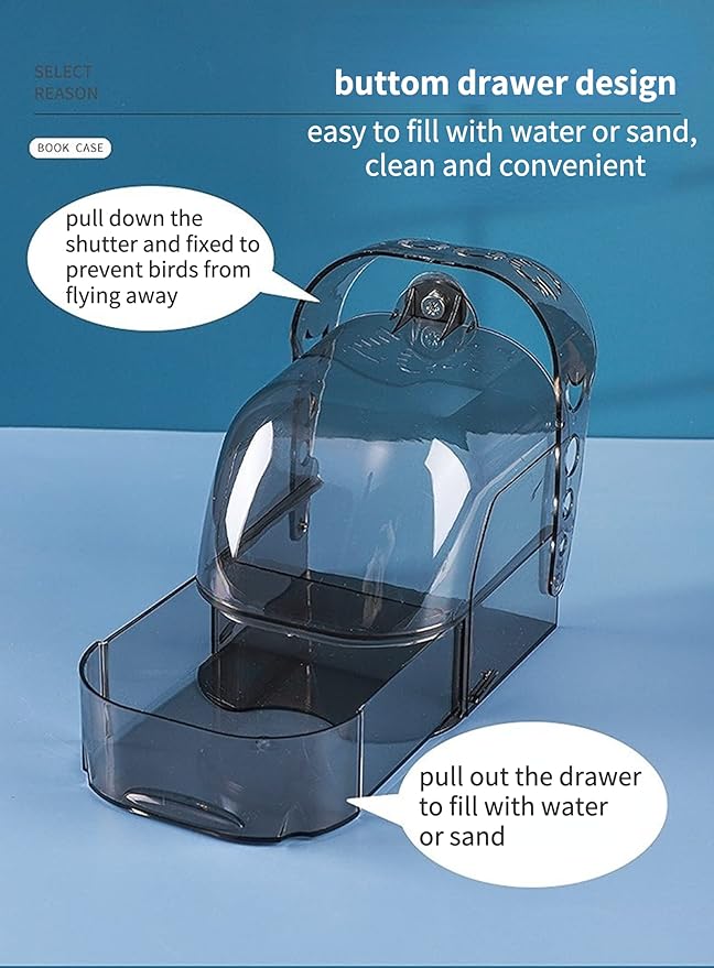 Bird Bath Cage, Cleaning Pet Supplies Cockatiel Bird Clear Bathtub with Hanging Hooks and Bottom Drawer for Little Bird Parrots Spacious Parakeets Portable Shower for Most Birdcage