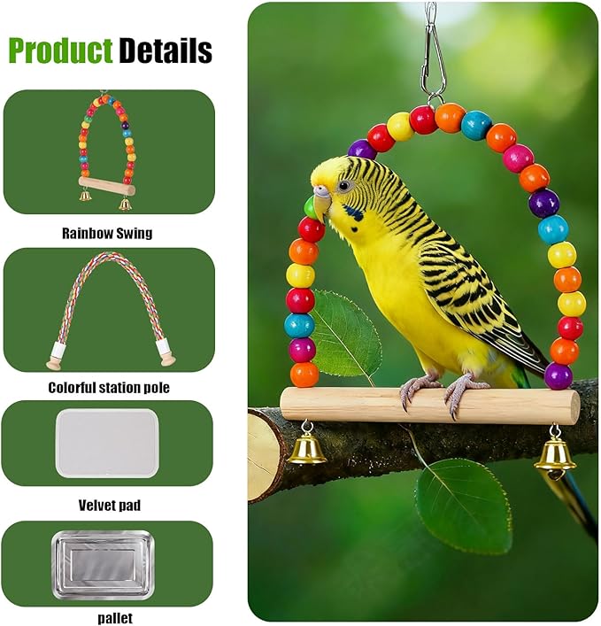 Portable Parrot Travel Cage Carrier with Small Swing Toy&Cage Colorful Toys Set Small Bird Parakeet Bag with Standing Perch Bird Carry Transport Backack